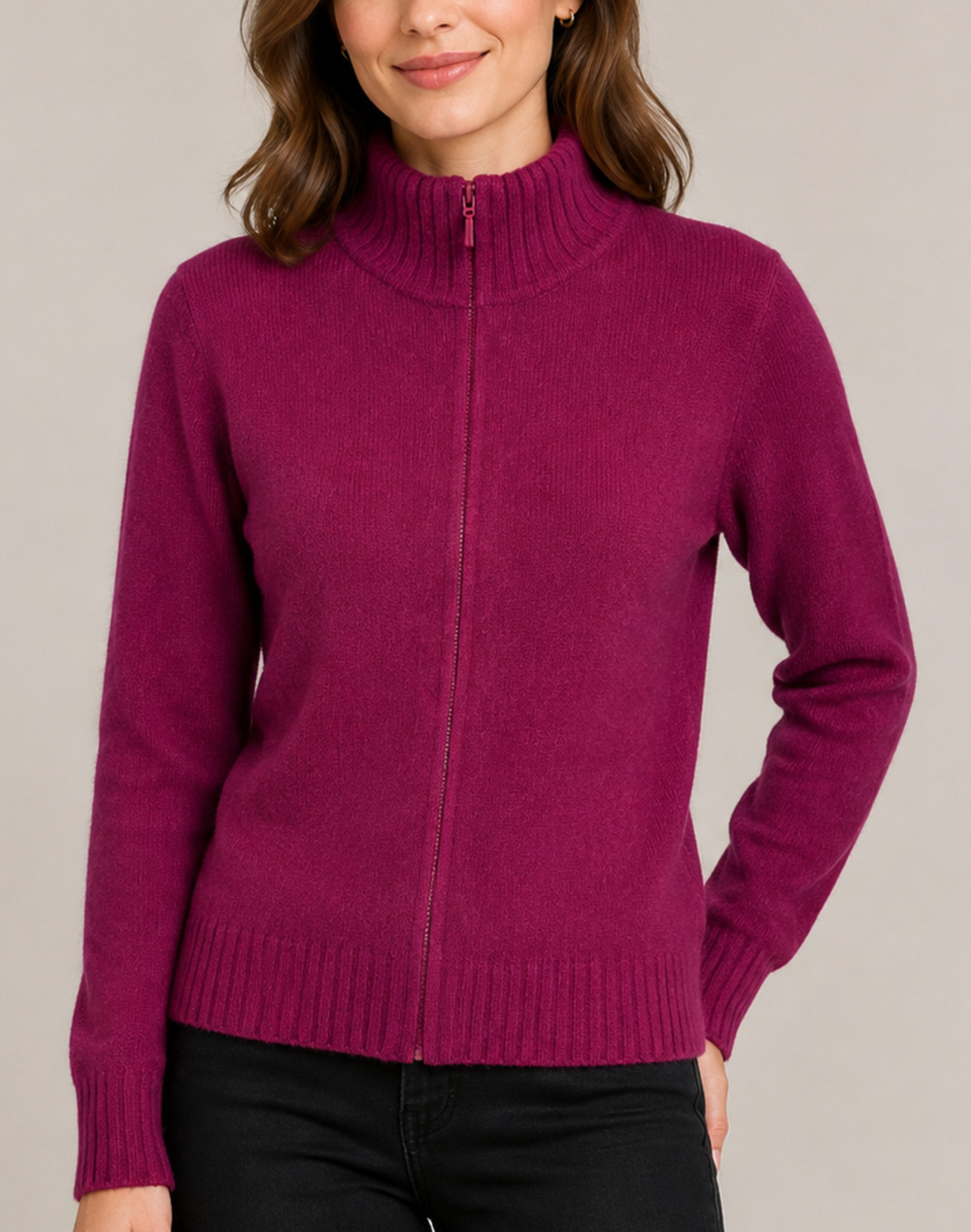 NWT Eddie Bauer Womens Large Vintage Magenta Lambswool Angora Full Zip Cardigan